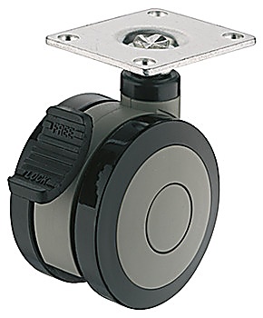 Twin wheel castor, Load bearing capacity 100 kg, steerable with brake - 660.40.512
