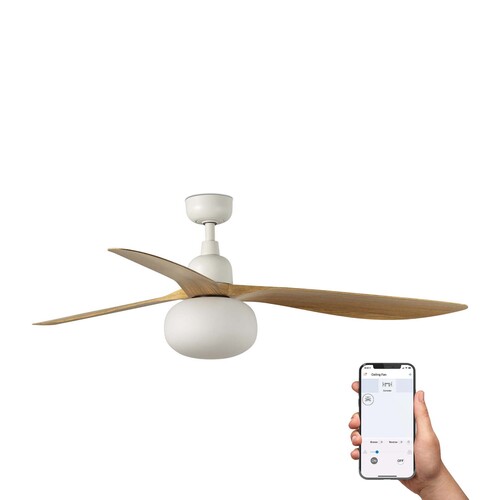 OUTWOOD L Ceiling fan beyaz/oak IP44 E27 TUYA
