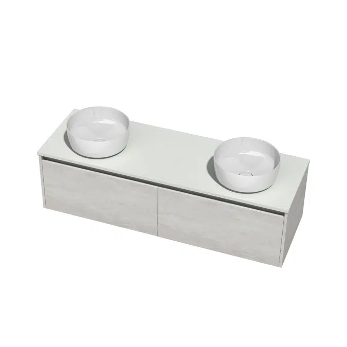 1200mm 2 Drawer Cherry Pie Wood Double 370mm Round Basin Wall Vanity 9509353