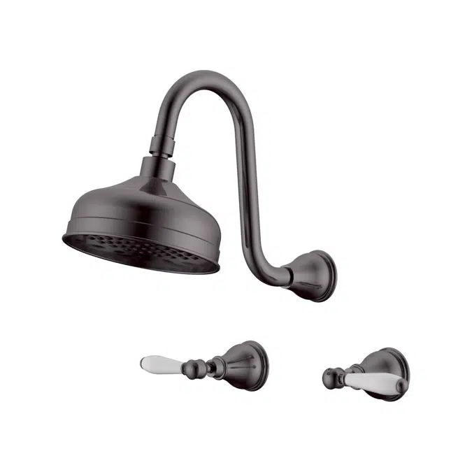 Milli Monument Edit Brushed Gunmetal Porcelain Handles Gooseneck Shower Set 4204517