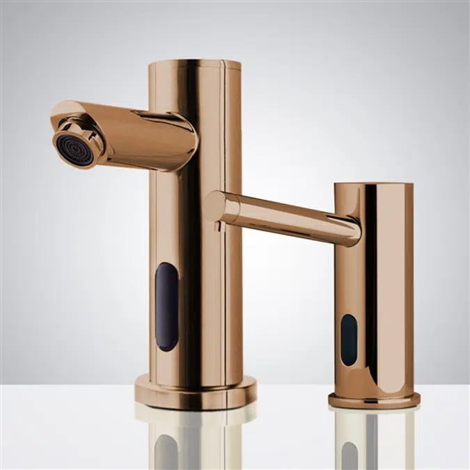 Rose Gold Touchless Basin Faucet and Soap Dispenser