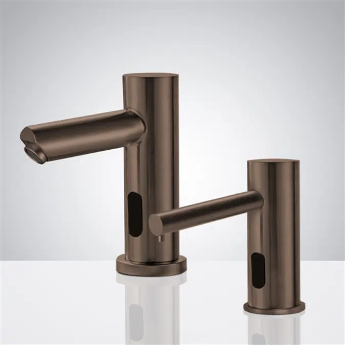 Light Oil-Rubbed Bronze Automatic Bathroom Sink Faucet and Soap Dispenser