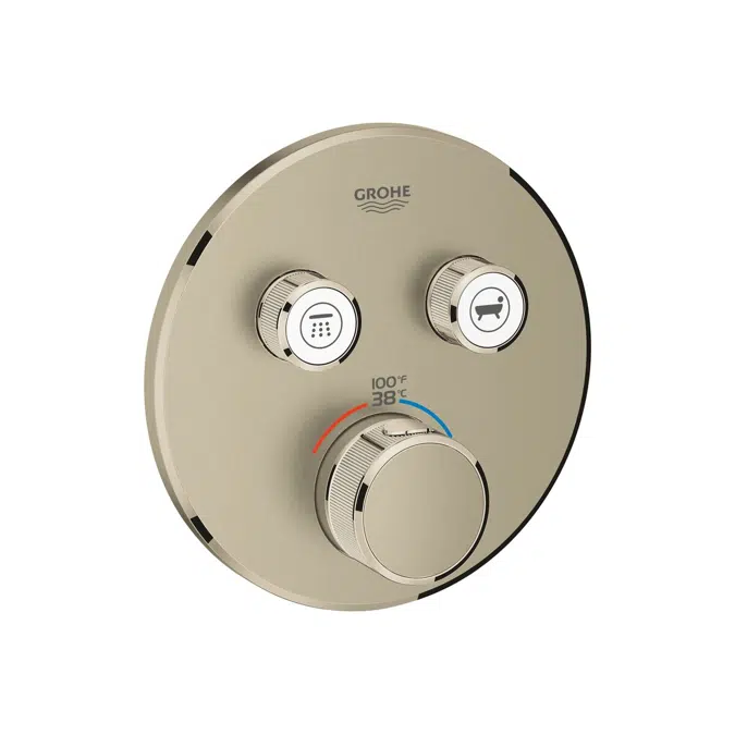 Smart Control Concealed Thermostat 2 Button Round Brushed Nickel 9510723