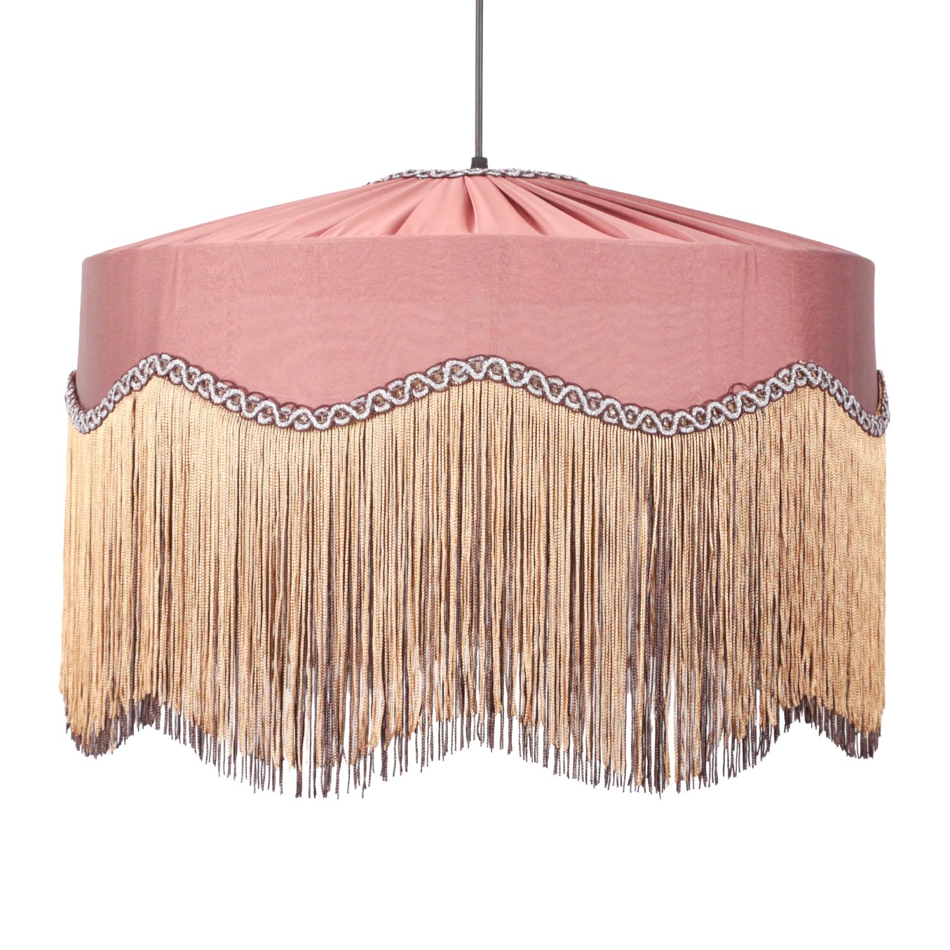 Zarafet Püsküllü Gül Kurusu Kumaş Avize 