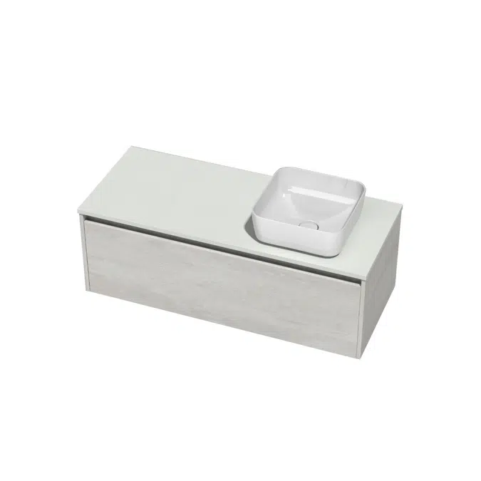 1200mm Right 1 Drawer Cherry Pie Wood 370mm Square Basin Wall Vanity 9509349