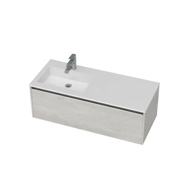 Kayla Woodgrain Left Hand Basin Single Drawer Wall Hung Vanity Unit 2304042