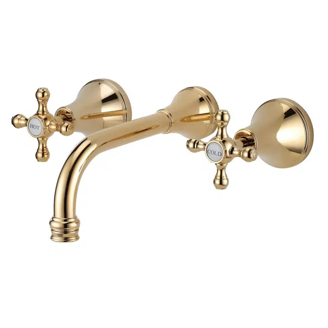 Kado Era Brass Gold Wall Bath Set 200mm Cross Handles 9507584