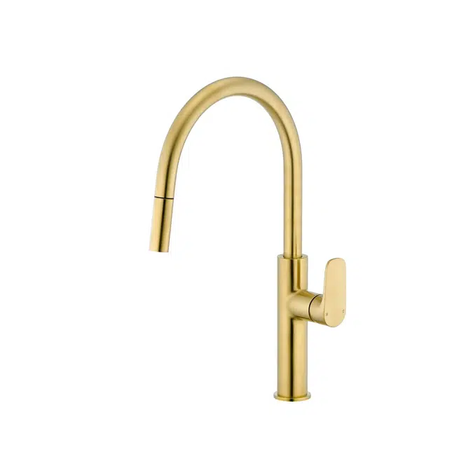 Mizu Silk Brushed Brass Pull Out Gooseneck Sink Mixer 2 Functions 2265836