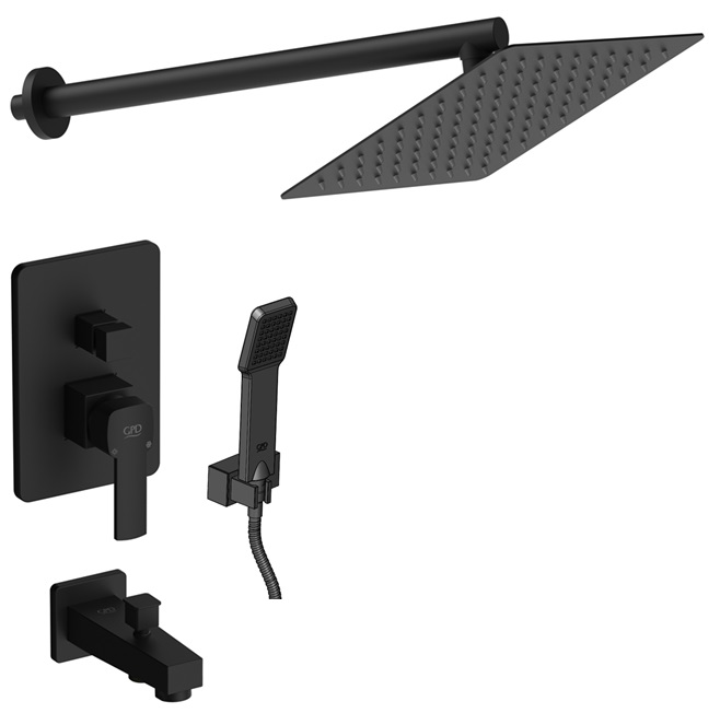 GPD PEDRA WALL-MOUNTED SHOWER SET (BLACK) - BNS06-
