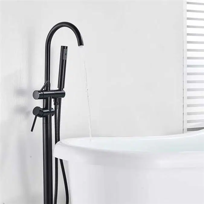 Marseille Zemin Üstü Mat Siyah Küvet Bataryası ve El Duşu