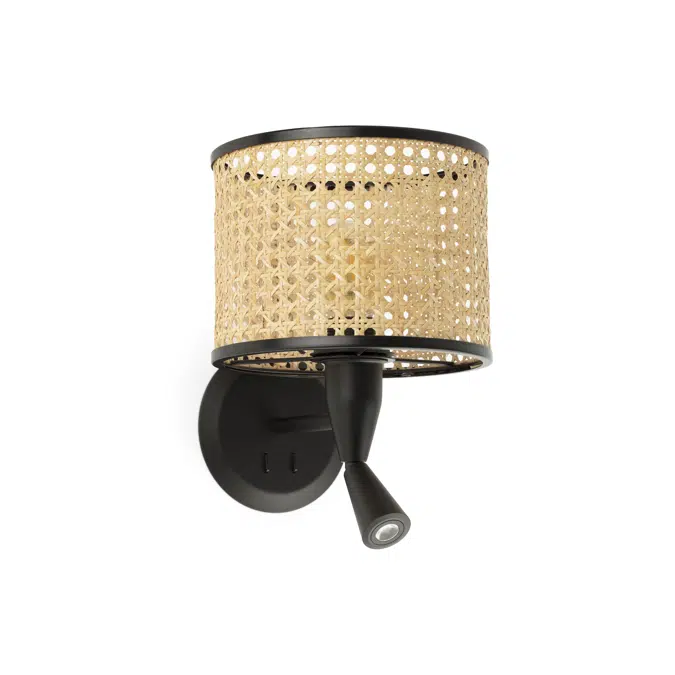 64309-47 - MAMBO Black/Rattan Wall Lamp with Reader