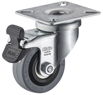 Equipment and swivel castor, with soft running surface, steerable with brake - 663.16.910