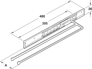 Towel rail, steel, chrome plated, polished, extending runners - 510.37.220