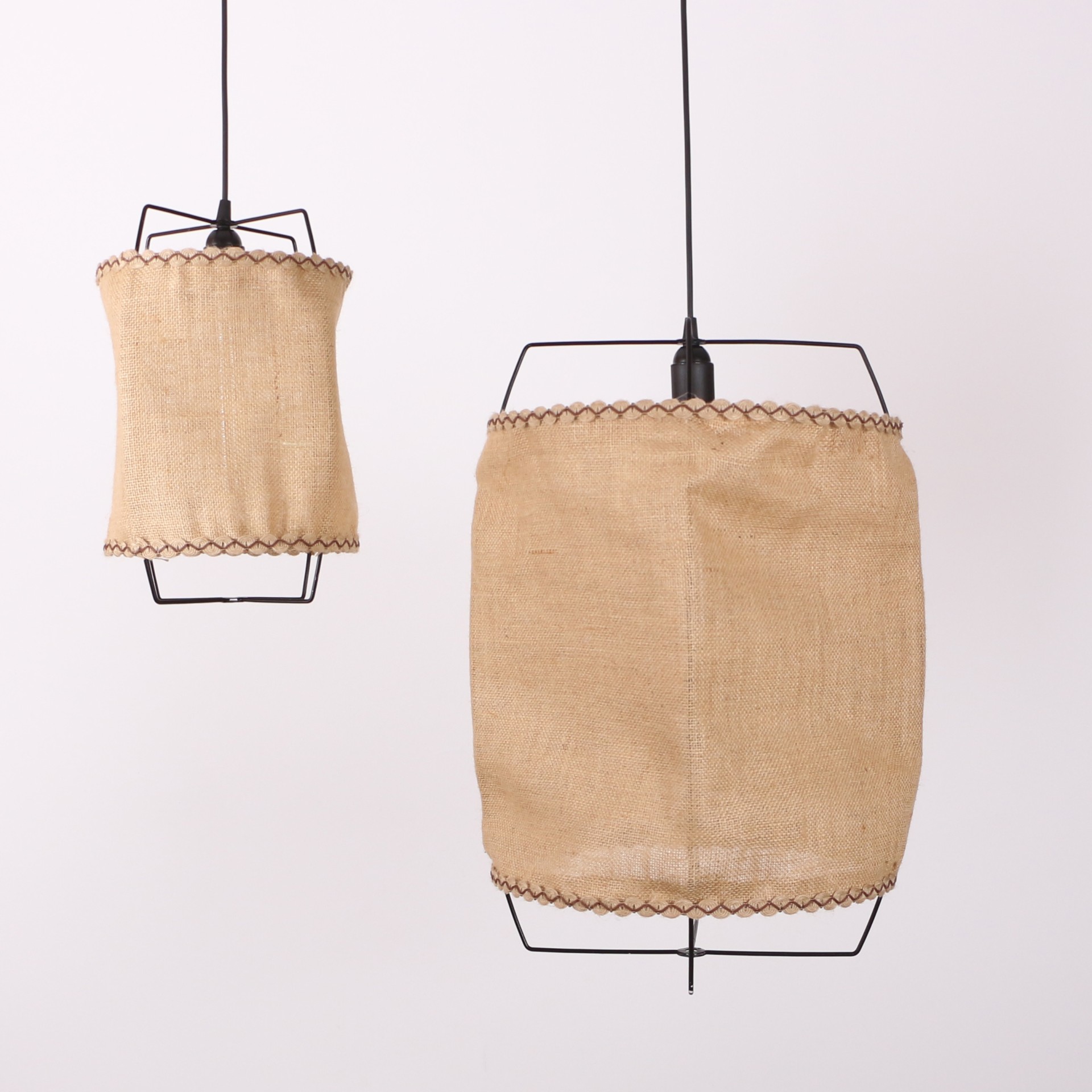 Cappadocia Doğal Jut Siyah Barlı 2 li Set Avize