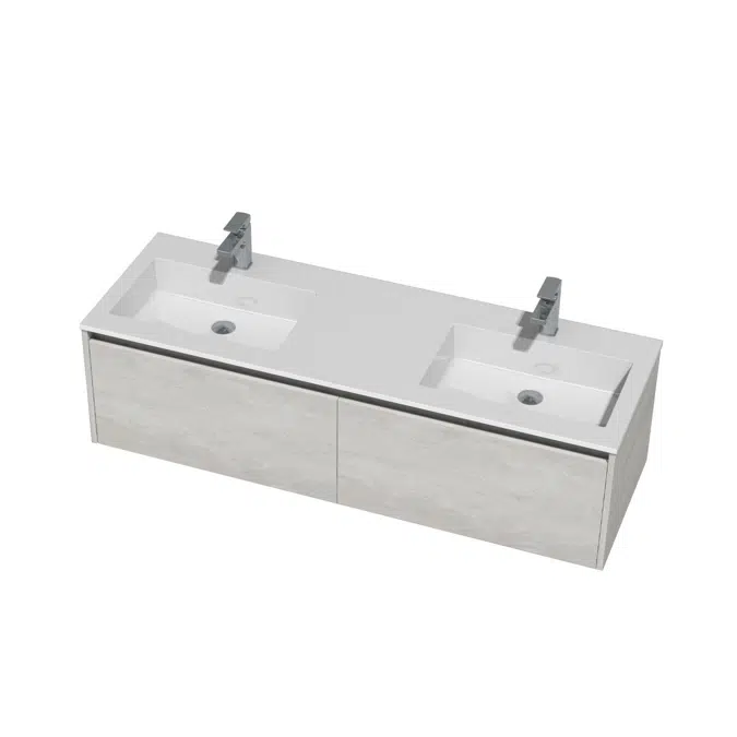 Kayla Woodgrain Double Bowl Wall Hung Vanity Unit 2304044