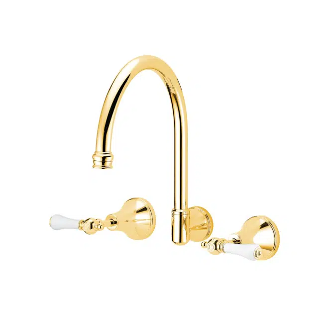 Kado Era Brass Gold Wall Sink Set Lever Porcelain Handle 9507650