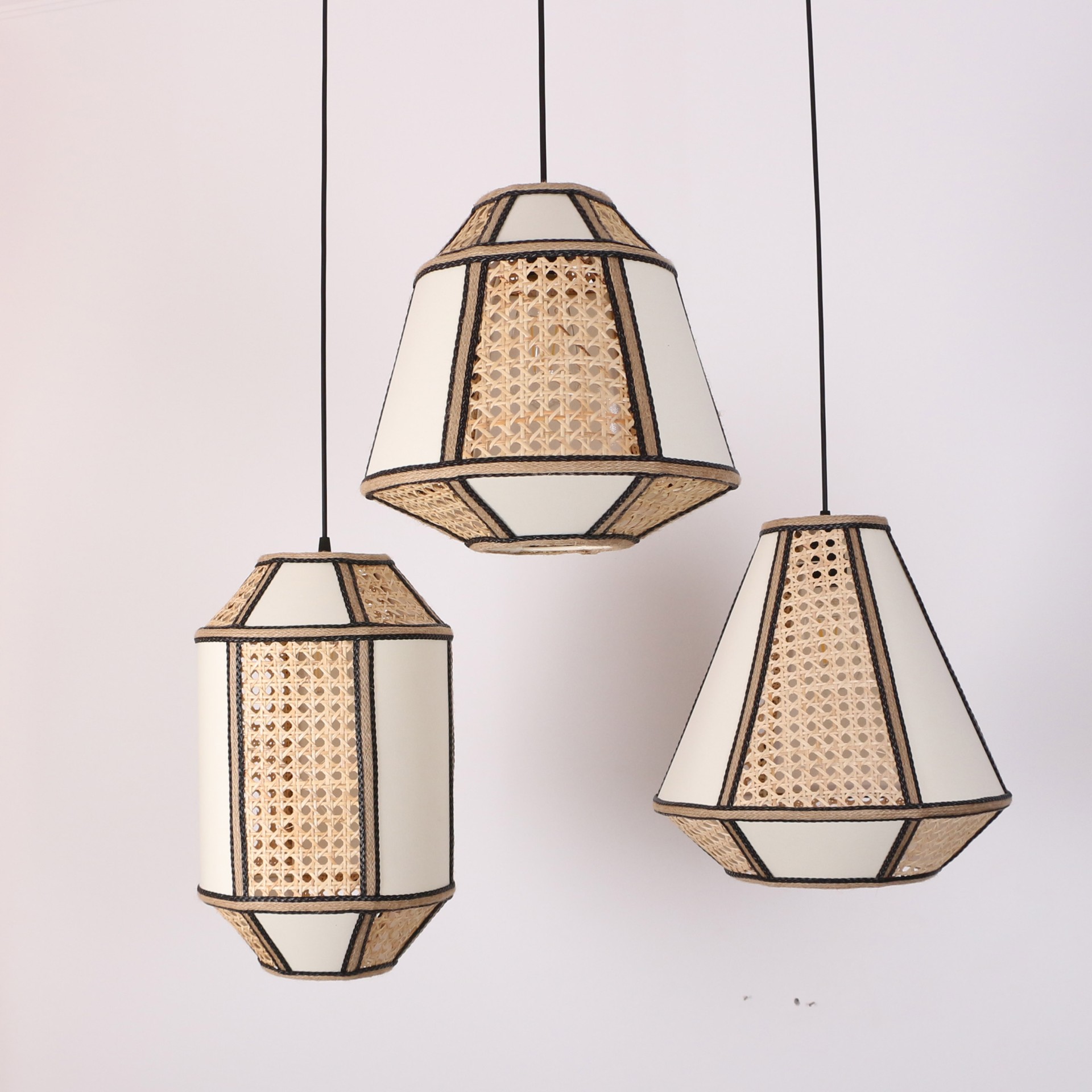 Özden Natural Hazeran & Fabric Chandelier SET OF 3