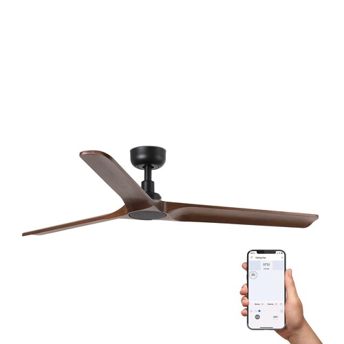 HEYWOOD L Ceiling fan black/walnut TUYA