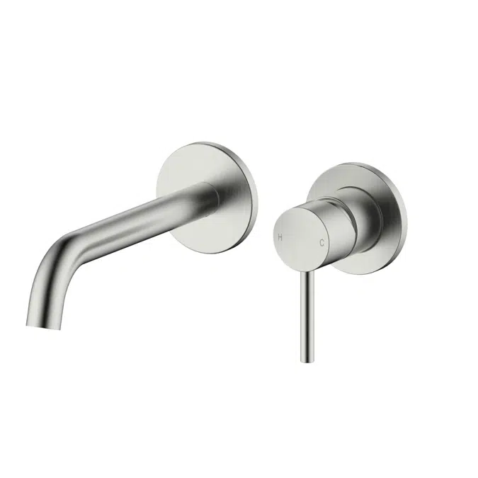 Mizu Drift Wall Basin/Bath Mixer Set, Curved Spout, Brushed Nickel 2267380
