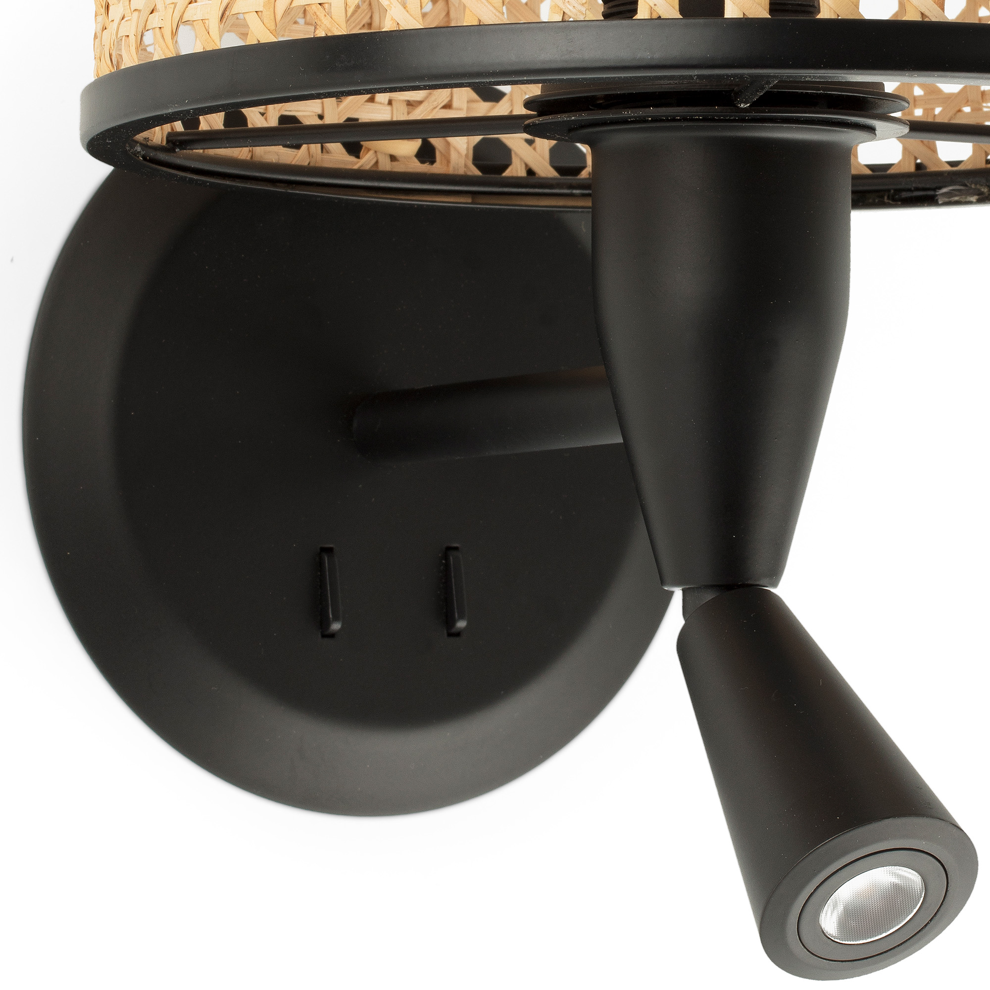 MAMBO Black/rattan wall lamp with reading light