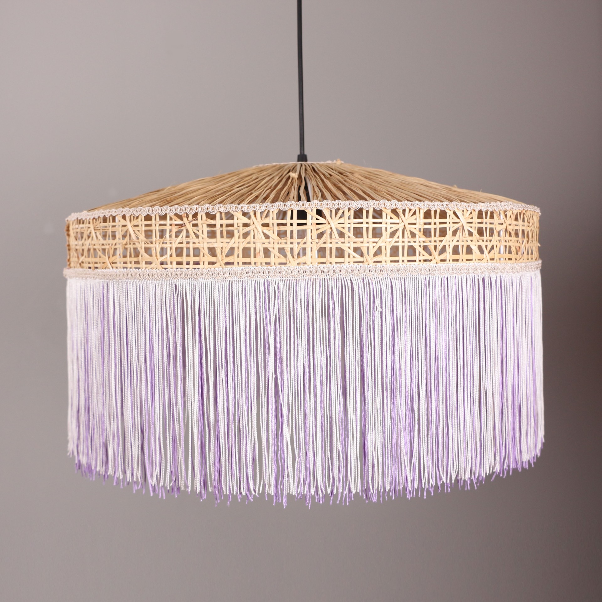 ŞANZELİZE 50x30 cm Doğal Hazeran - RAFYA Avize