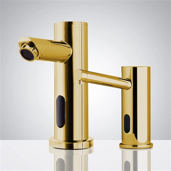 Gold Automatic Bathroom Sink Faucet and Soap Dispenser