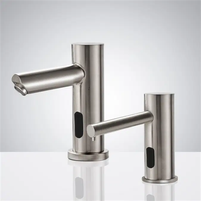 Brushed Nickel Automatic Bathroom Sink Faucet and Soap Dispenser