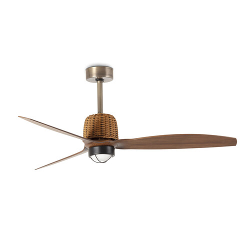 WEAVER M Ceiling fan aged gold/walnut 3000K Wall Control white