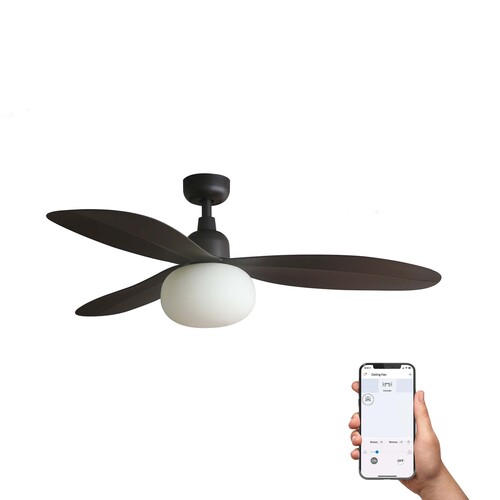 PALMA M Ceiling fan brown IP44 E27 TUYA