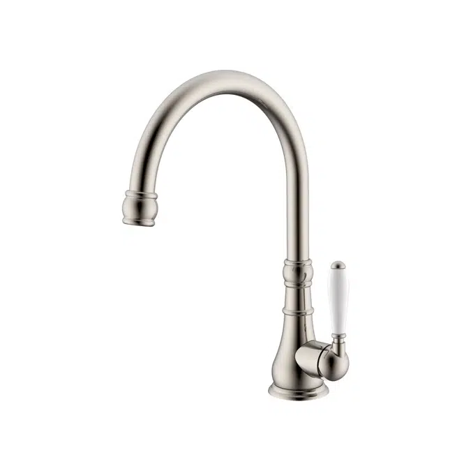 Milli Voir Gooseneck Lavabo Bataryası Porselen Kulp Fırçalı Nikel 2265481