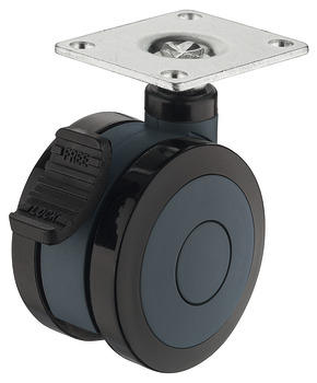 Twin wheel castor, Load bearing capacity 100 kg, steerable with brake - 660.40.313