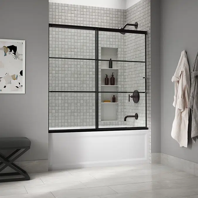 Elate Sliding Bath Door (Clear Glass, Grille Pattern)