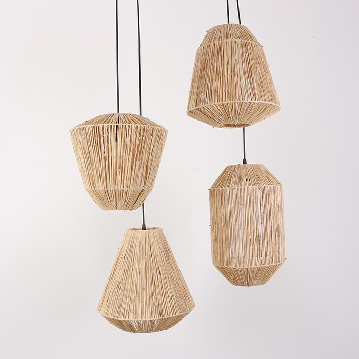 Özden Doğal Rafya Dörtlü Avize Seti 