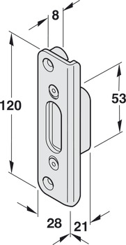 Angled striking plate, for locking hook, concealed - 911.39.419