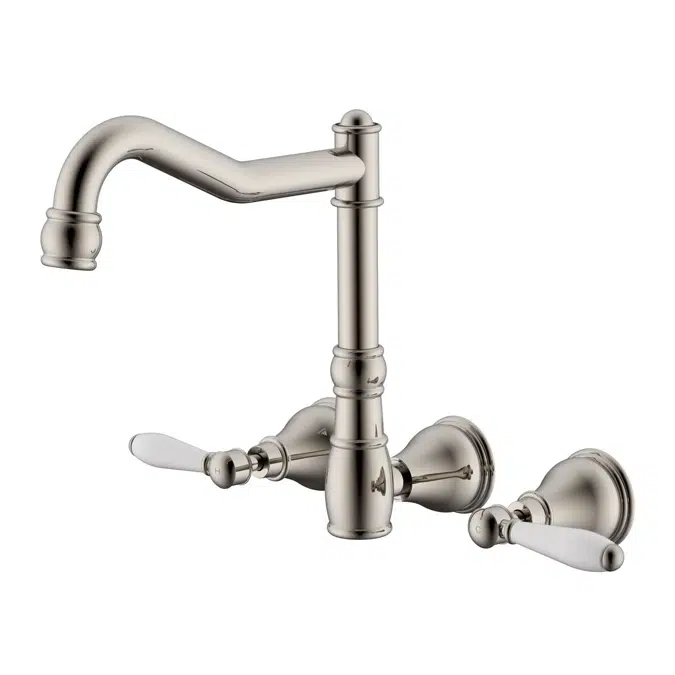 Milli Voir Brushed Nickel Porcelain Handles Wall Sink Set 2265497