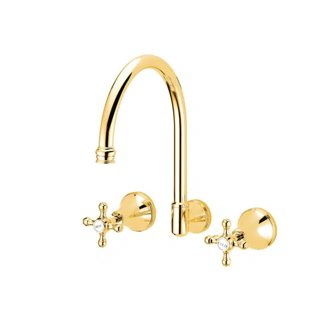 Kado Era Brass Gold Wall Sink Set Cross Handles 9507644