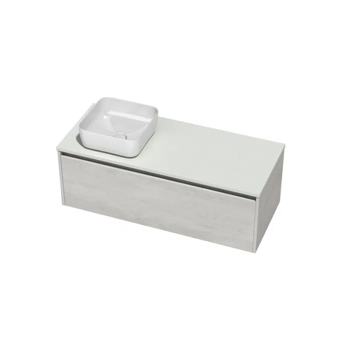 1200mm Left 1 Drawer Cherry Pie Wood 370mm Square Basin Wall Vanity 9509348