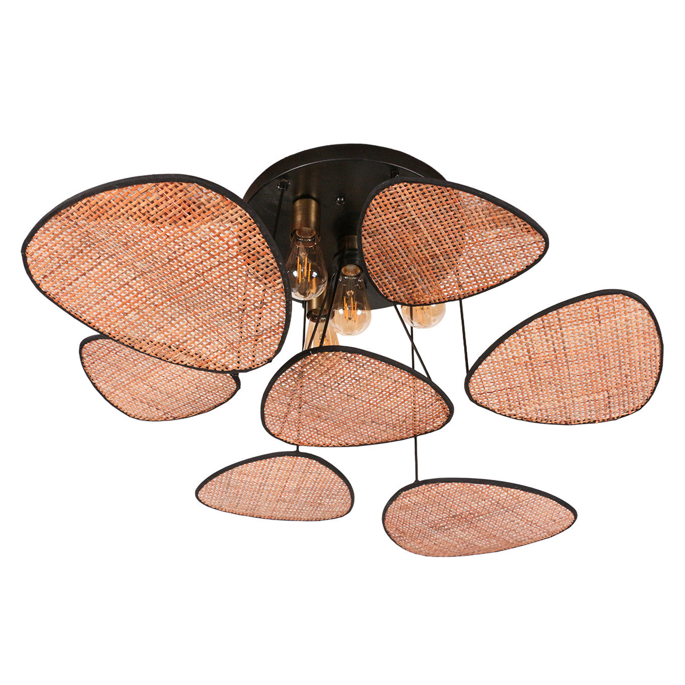 Cloud Sirus Dark Black Matte Black Ceiling Chandelier with Rattan Leaf Pattern, 95x38 cm