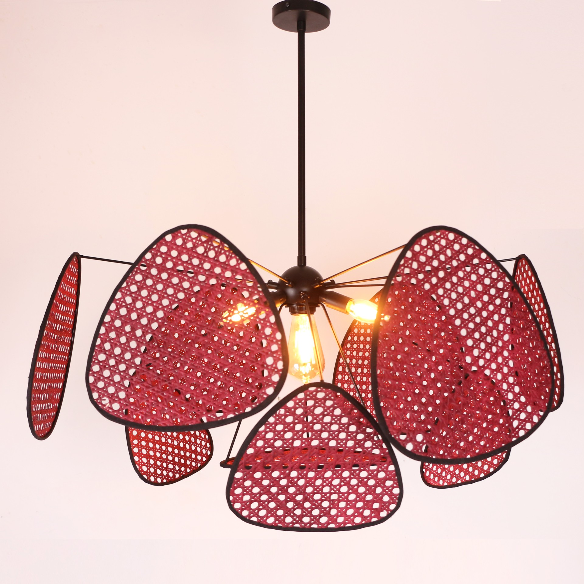 Bulut Bordo Doğal Hazeran Avize 75x35 cm, 9+1 Yaprak ve 3+1 Duylu