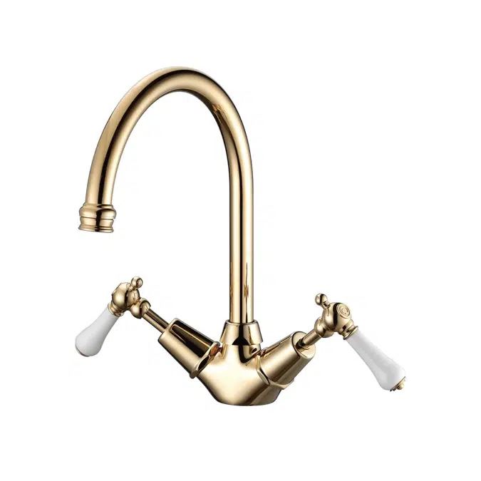 Kado Era Small Lever Porcelain Handle Sink Mixer Brass Gold 9507636