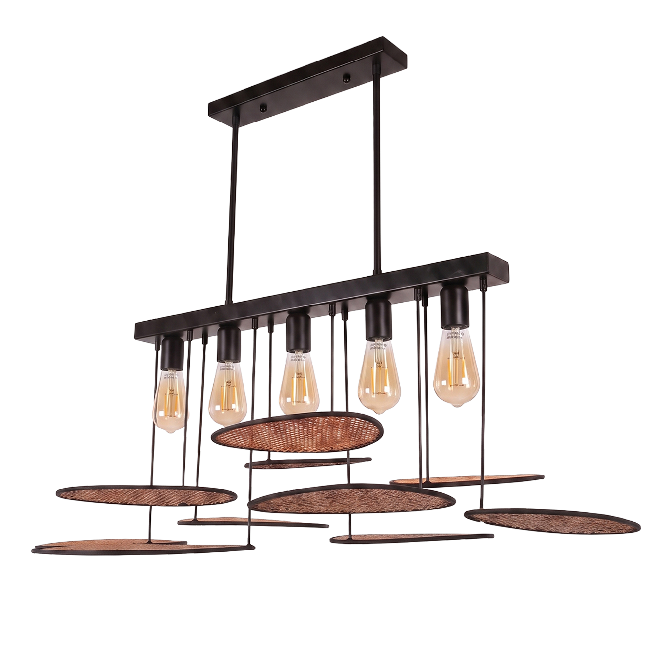 Cloud Sirus Grande Dark Rattan Leaf Matte Black Ceiling Chandelier 125x72 cm