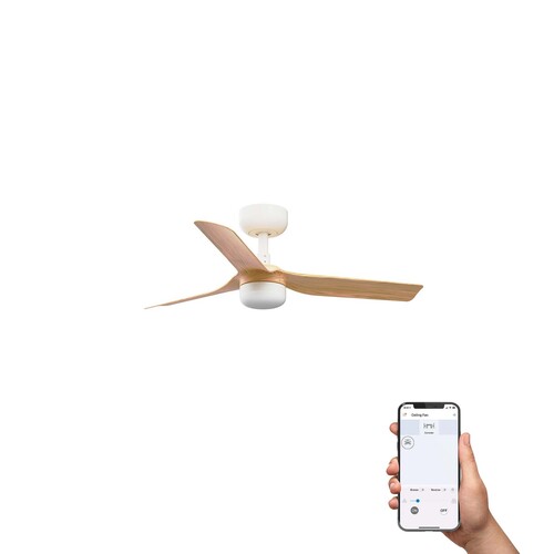 MINI PUNT S LED Ceiling fan beyaz/maple 10W SWT TUYA