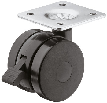 Twin wheel castor, Load bearing capacity 100 kg, steerable, with brake - 660.10.331