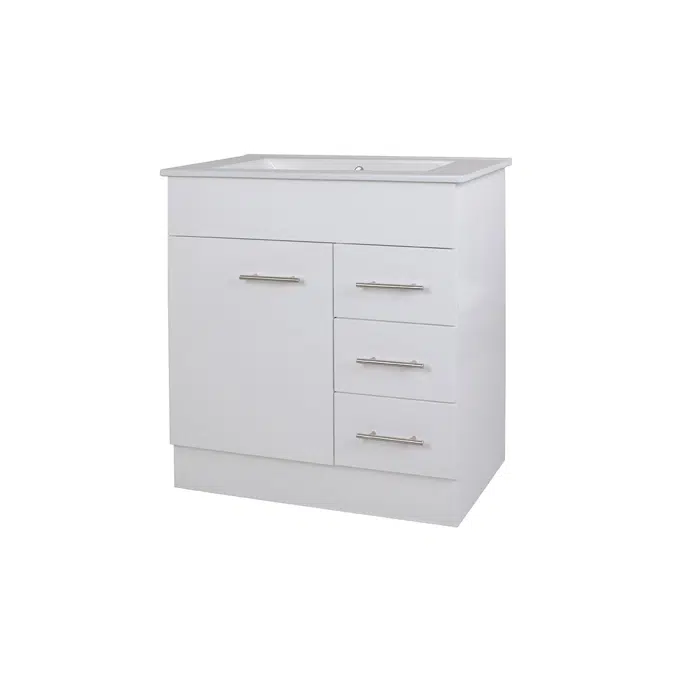 Bristol MK2 750mm White 1 Door 3 Right Drawer 3 Taphole Vanity Unit 9506053