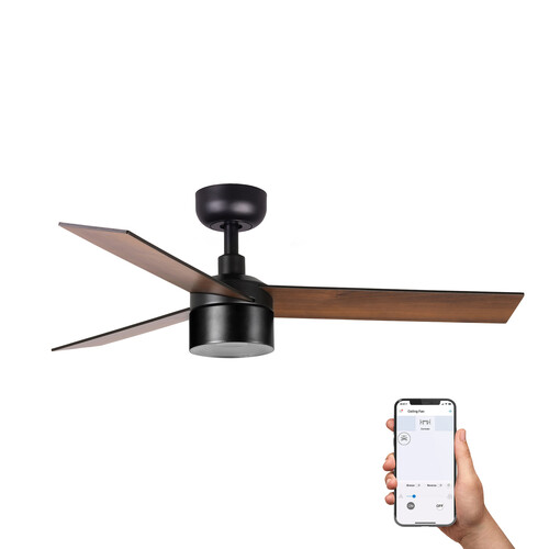 RUDDER TEK S Ceiling fan black/walnut 3000K TUYA
