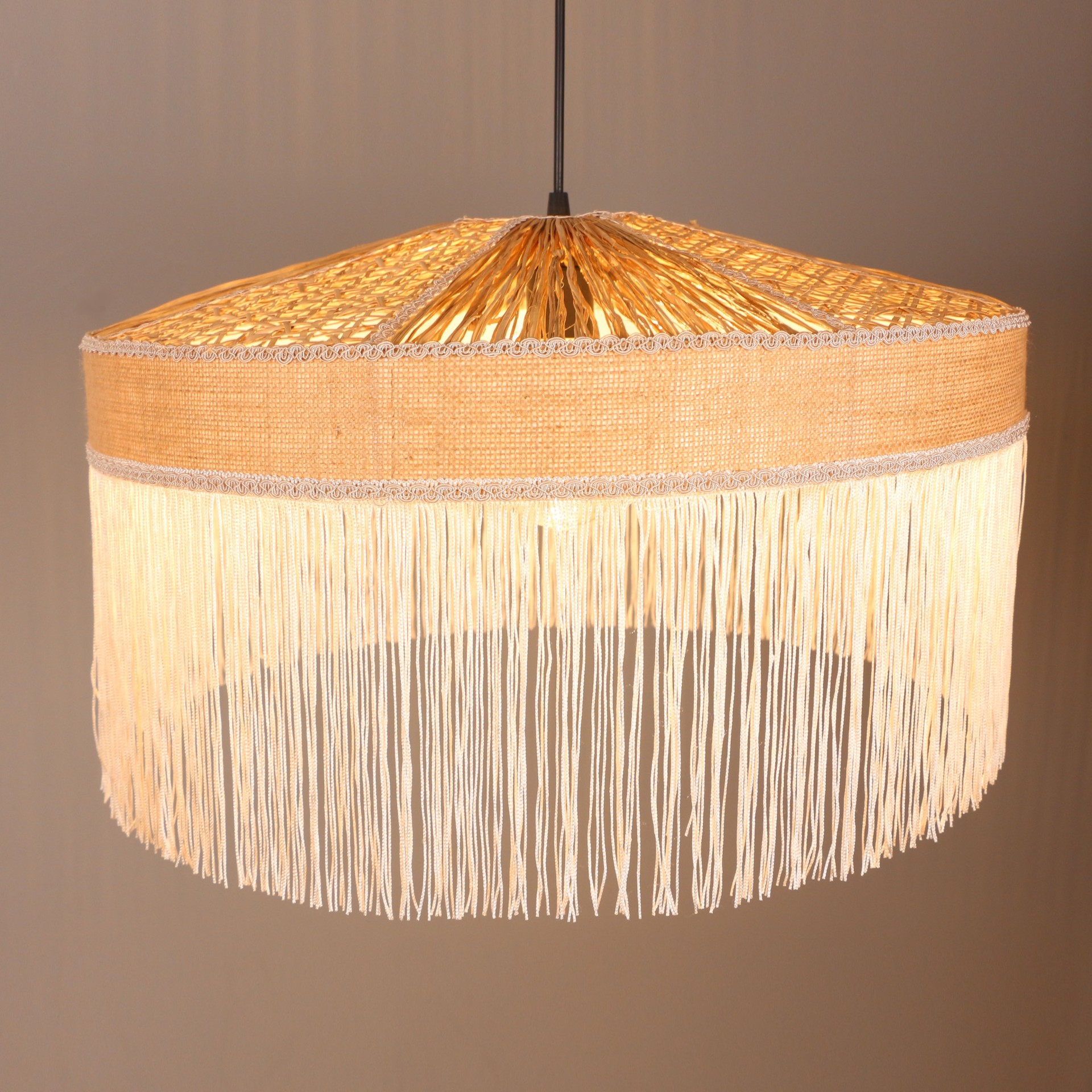 ŞANZELİZE Doğal Hazeran - RAFYA Kumaş Avize