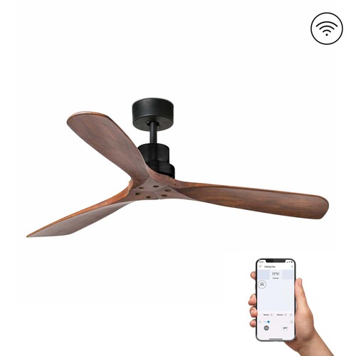 LANTAU L Matt black/walnut fan TUYA