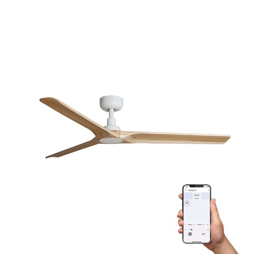 HEYWOOD L Ceiling fan white/pine TUYA