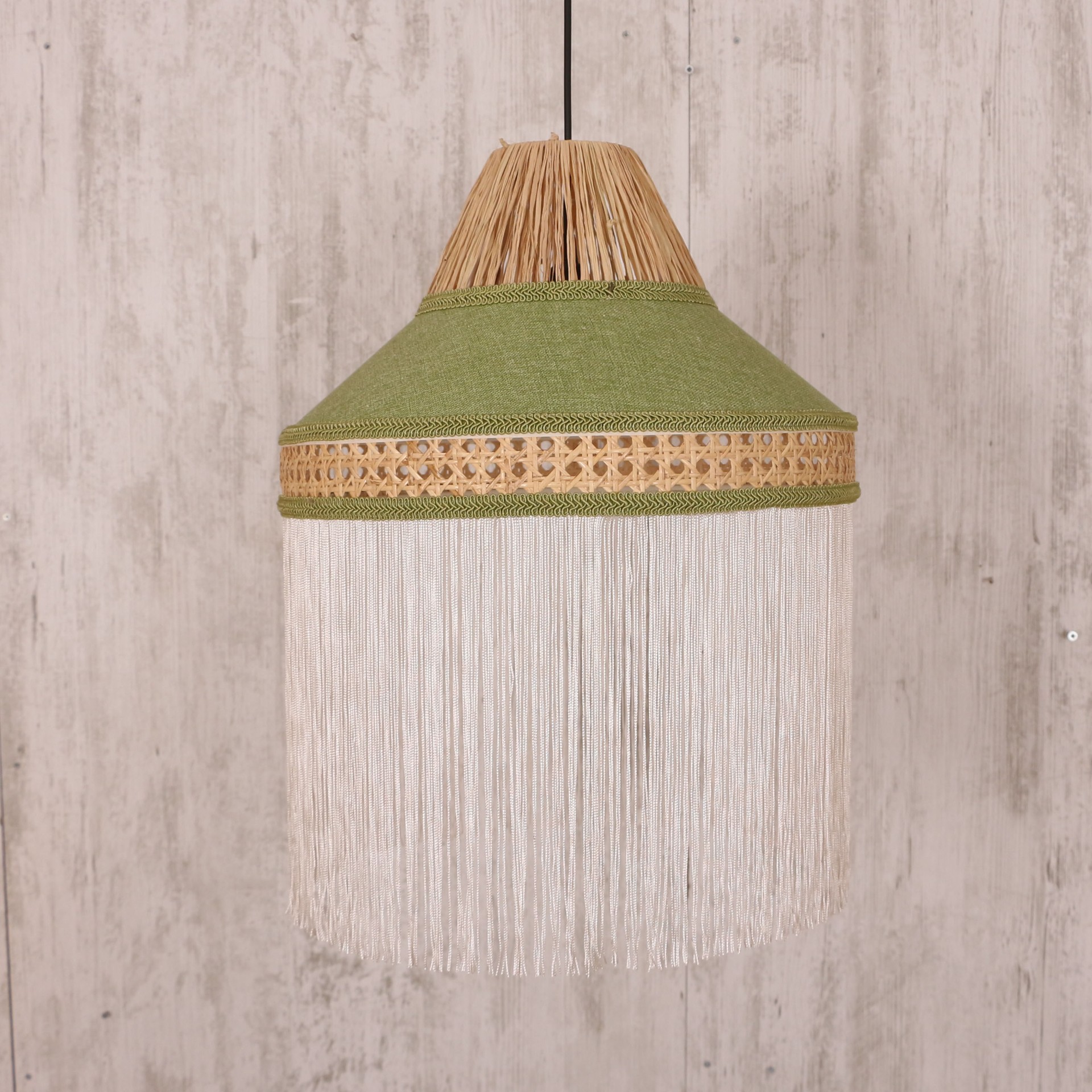 ŞANZELİZE Doğal Hazeran ve RAFYA Kumaş Avize