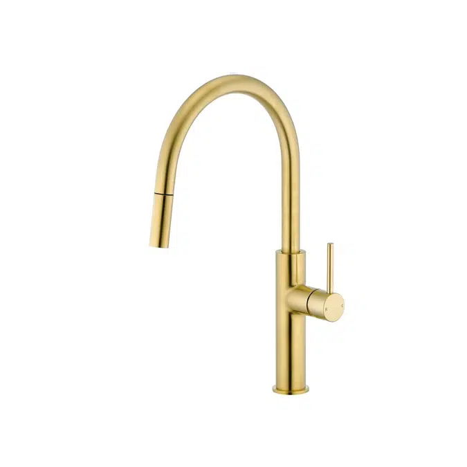 Mizu Drift Pull Out Gooseneck Sink Mixer Curve 2 Function Brushed Brass 2265833